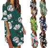 Женское платье с объемными рукавами и гавайским принтом, V-образным вырезом и принтом