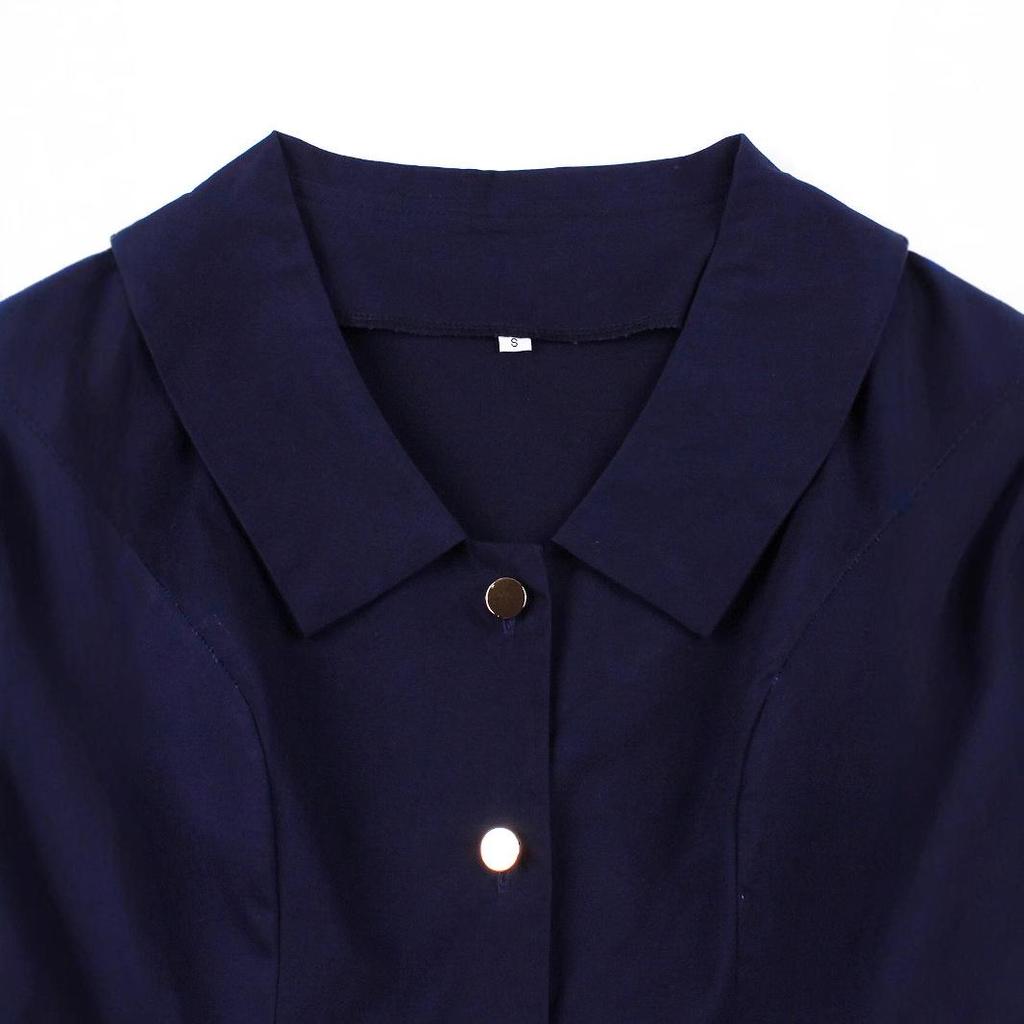 Европейское и американское женское ретро-платье с рукавом средней длины, отложным воротником, однотонное, с карманами