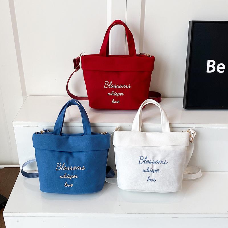 2025 Women's Fashion Canvas Embroidered Tote - Casual Crossbody Small Bucket Bag