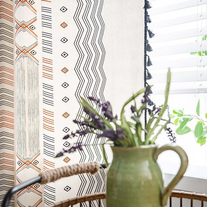 Bohemian Curtain with Tassels Single Panel Easy Hanging with A Rod Pocket & Loop for Farmhouse, Office & Living Rooms 1 Panel