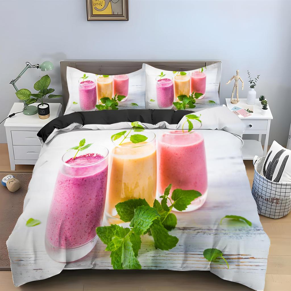 Juice Drink Duvet Cover Sets Queen King Lightweight Quilt Covers Bedroom Decor Cool Summer Themed Bedspread Covers No Comforter