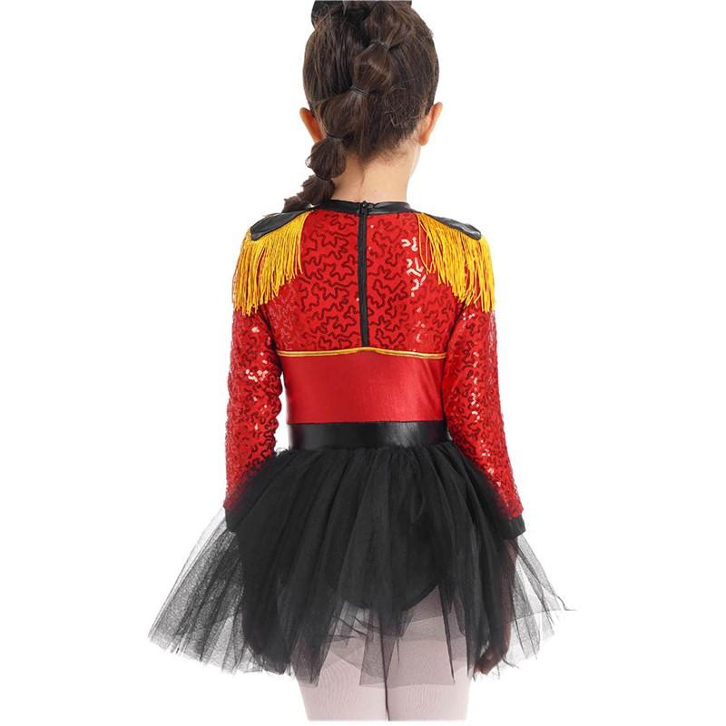 Girls Sequin Tassel Magician Costume Long Sleeve Epaulet Design Tutu Skirt Built In Brief Circus Dress Up