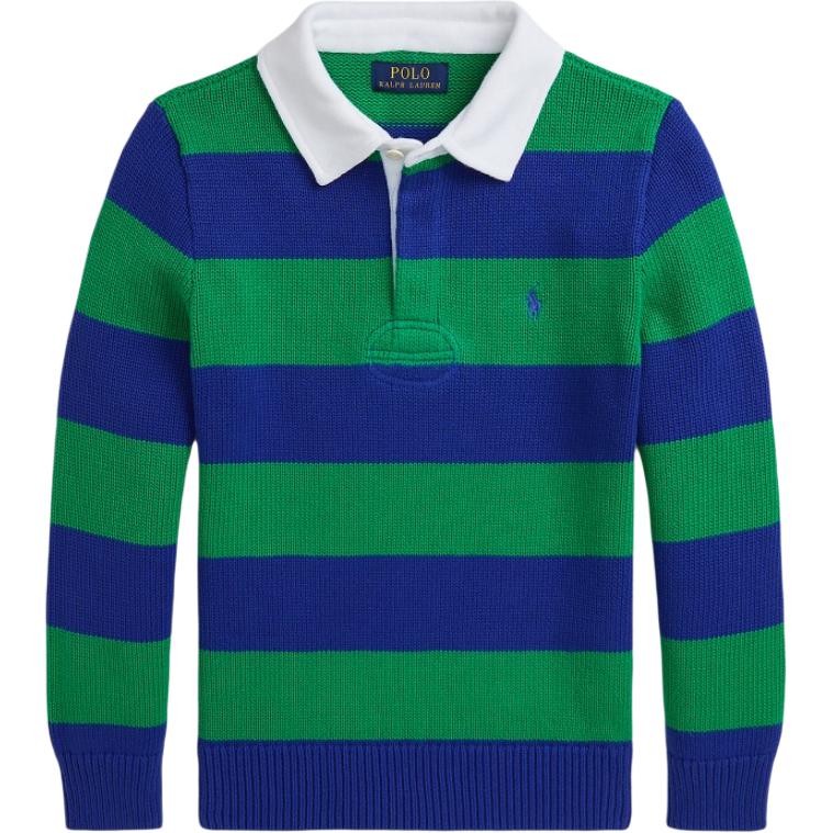 Рубашка поло Polo Ralph Lauren FW24 Полосатый пуловер с вышитым маленьким пони, детские топы с длинными рукавами, зеленый CWPOSWEY6820524-999