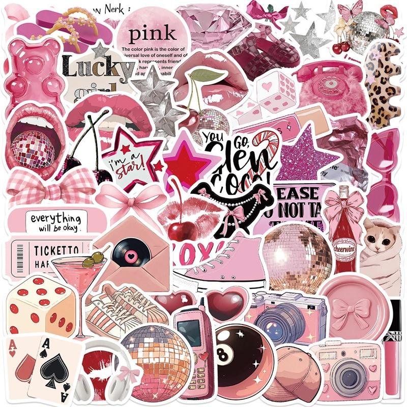 10/30/50PCS Pink Down Town Girl Sticky PVC Sticker Aesthetic DIY Decoration Scrapbooking Hand Accounting Supplies