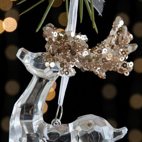 Рождественский орнамент прозрачный акриловый кристалл блестки олень дерево колокольчик звезда венок кулон праздник