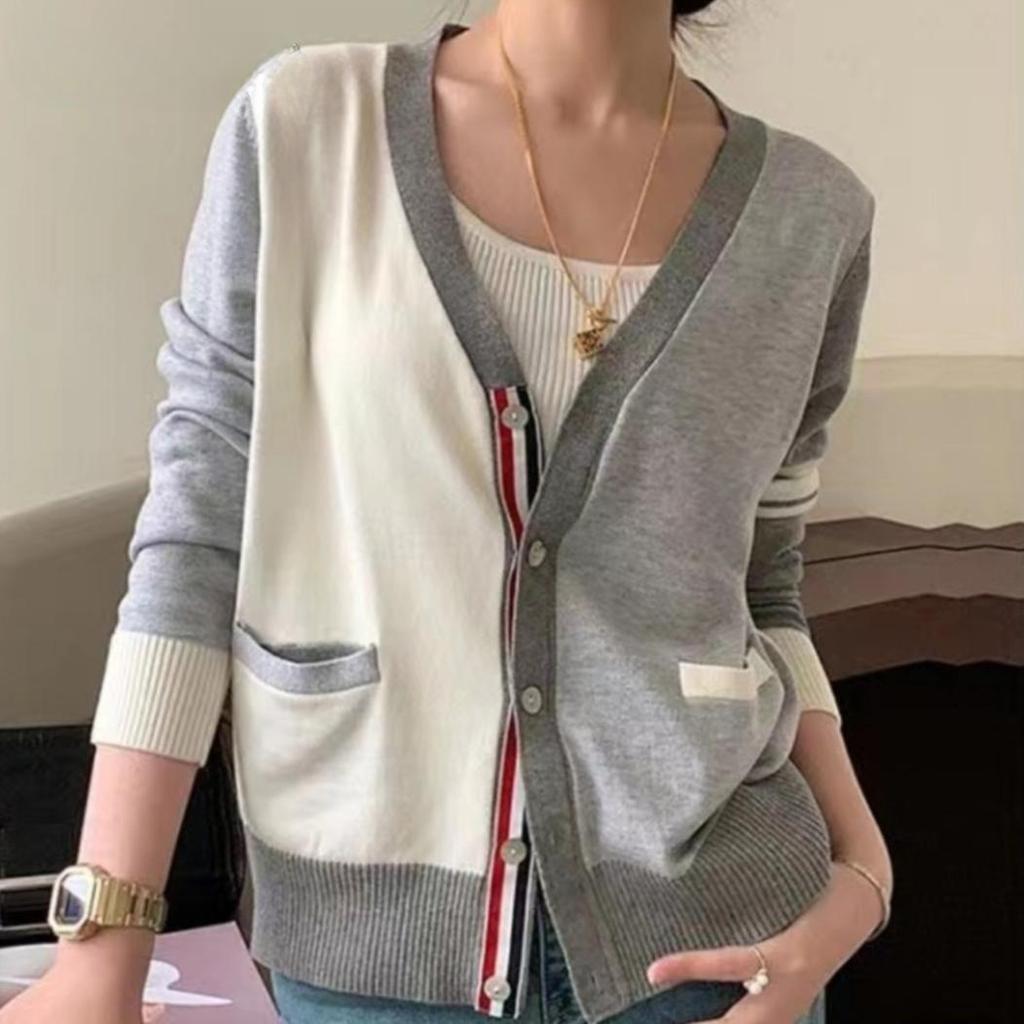 Chic Unique Cardigan Knitted Jacket Women's Spring and Autumn Striped Clash Pit Stripe Thin Loose Sweater