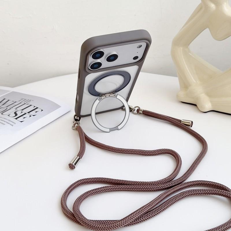 Invisible Hook Magnetic Strap Case For iPhone 17 Pro Max 17Pro Air 17Air 360 Rotating Stand Holder Crossbody Lanyard Clear Cover