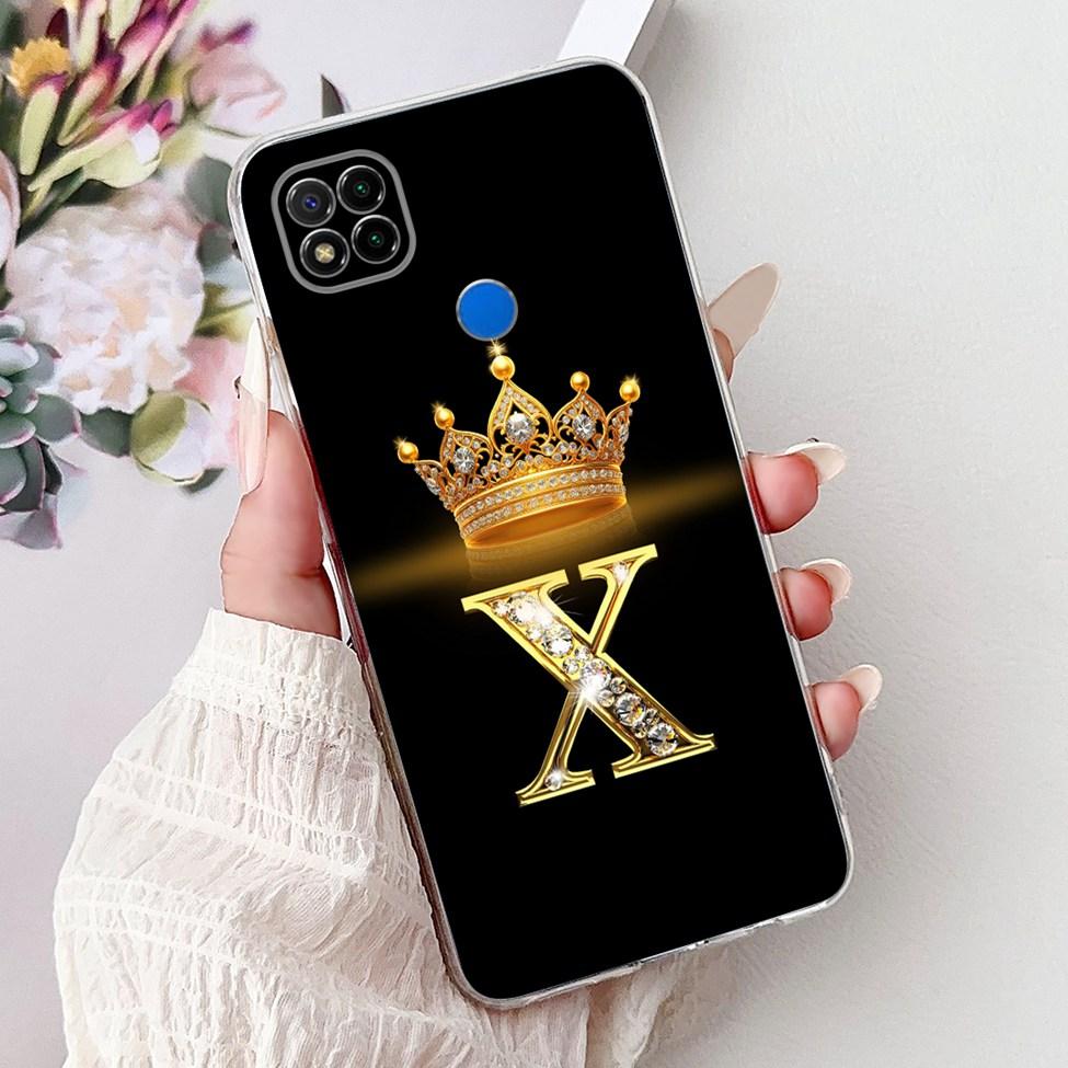 Прозрачный чехол для Redmi 9C NFC Чехол для Redmi 9C Прозрачный Модный Роскошный Буквы A-Z Корона Мягкий ТПУ Чехол для телефона