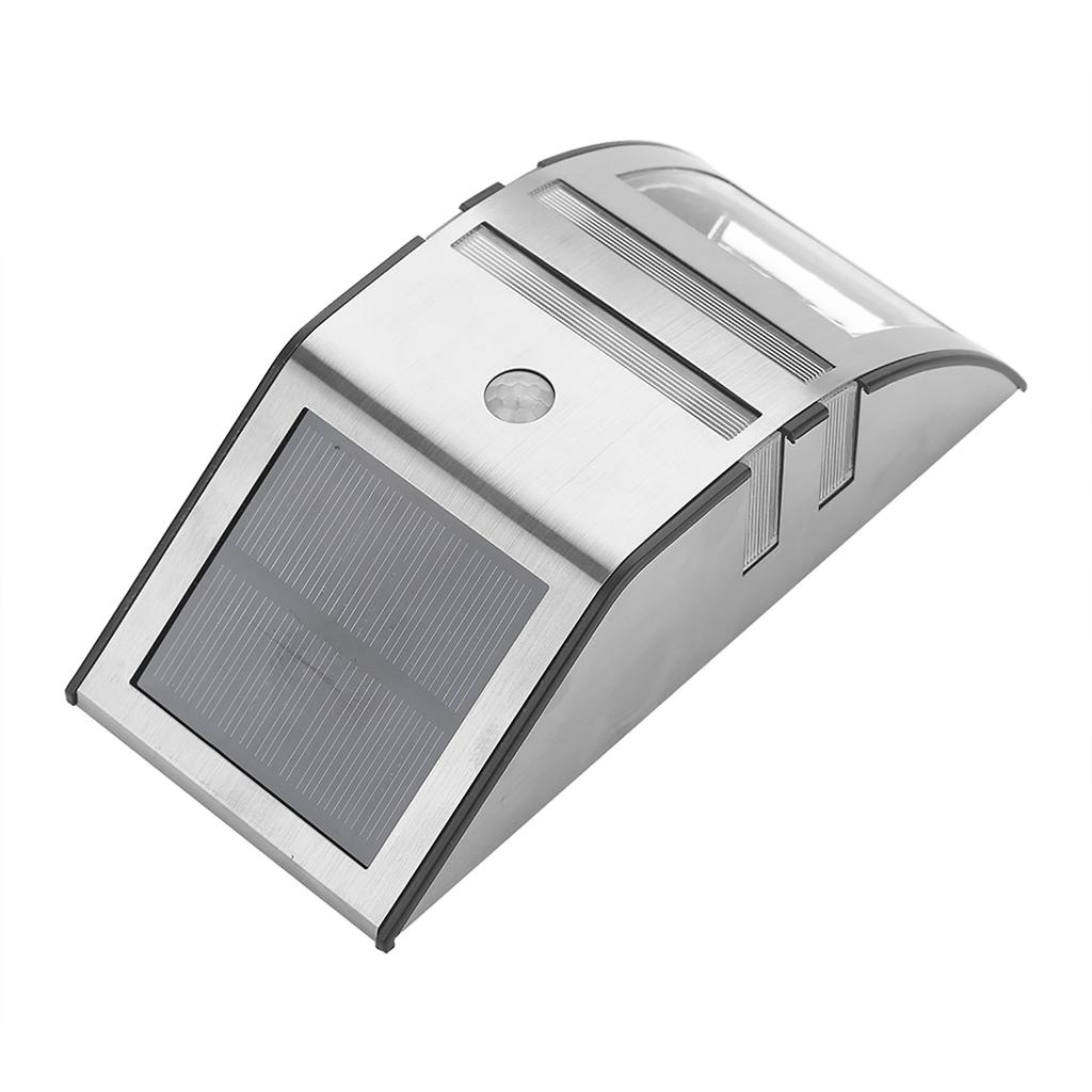 Lampa Ścienna Ścieżkowa LED z Czujnikiem Ruchu PIR Zasilana Solarnie 2 LED Lampy Ogrodowe Zabezpieczające Srebrna Czysta Biel
