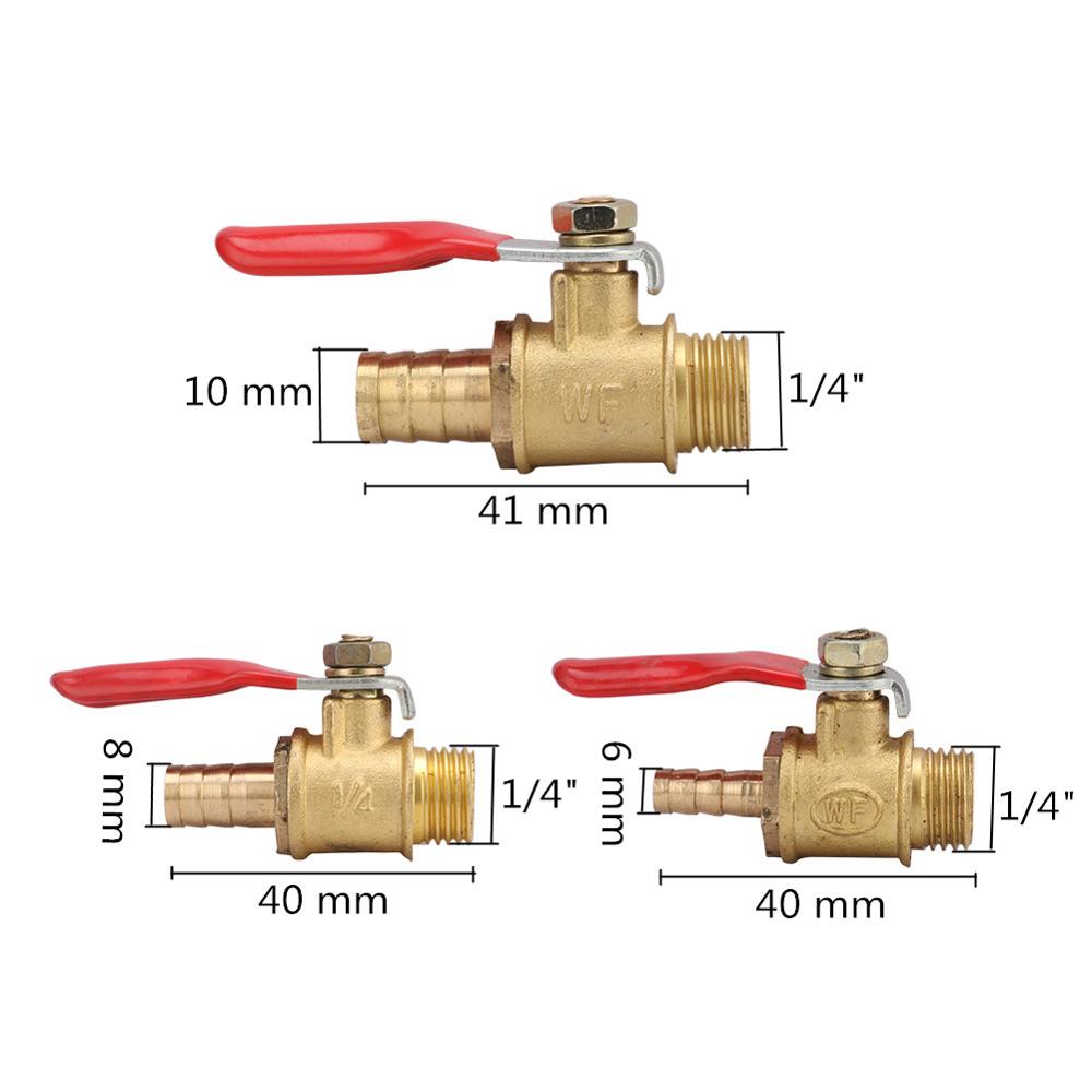 Brass 1/4" Male Thread Ball Valve to 6mm 8mm 10mm Barbed Pipe Interface Connector Joint Adapter Copper Pipe Fittings