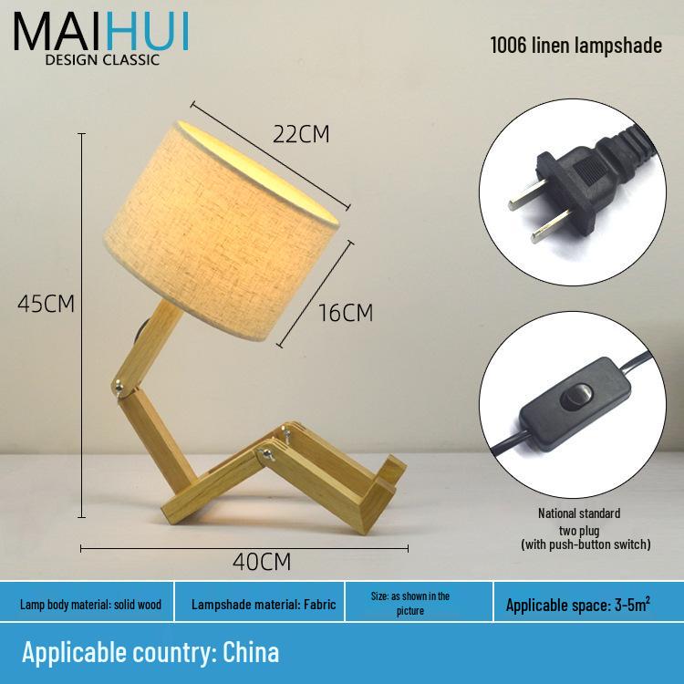 Скандинавский светодиодный прикроватный ночник из массива дерева - настольная лампа-робот