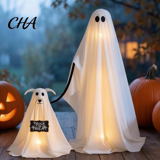 Decorative Lights for Halloween Night Ghost Dog Decoration, Spooky Ornament with LED And Ornaments Remote Control, Creepy Glowing Ghostly Prop Haunted