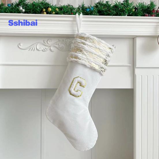 Рождественский чулок с вышивкой и ремешком, износостойкие носочки большой емкости с рождественскими буквами, подвесное украшение