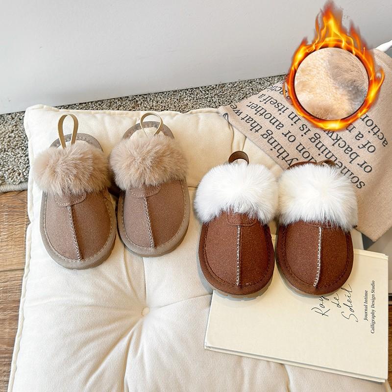 Children Warm Cotton Slippers Korean Style Boys Casual Shoes Simple Round-toe Girls Elastic Band Flats Shoes Winter 2024 New