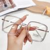 Fashion Anti Blue Light Glasses Large Square Metal Transparent Frame Women Computer Gaming Eye Protection Plain Spectacles