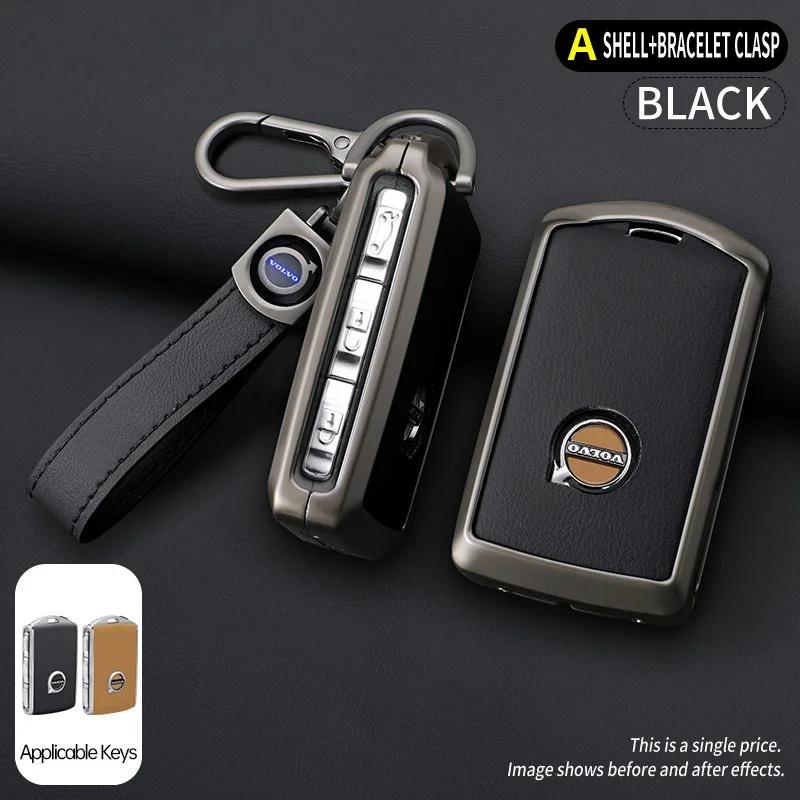 AABBJ1 1Pc Premium Zinc Alloy+Leather Key Fob Case for Volvo XC40 XC60 XC90 S60 S90 V50 V70 V90 V60 V40 S80 EX30 Anti-Dust Auto Parts