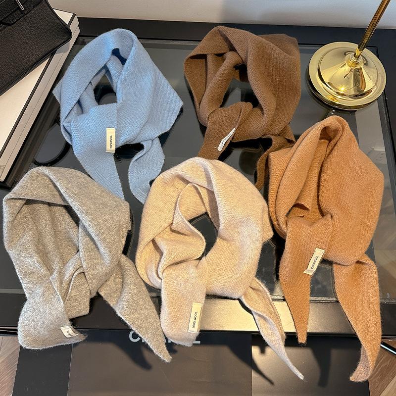 100% Шерсть Вязаный Треугольный Шарф в Корейском Стиле Женский Зимний Теплый Платок Шаль Многофункциональный Шейный Платок