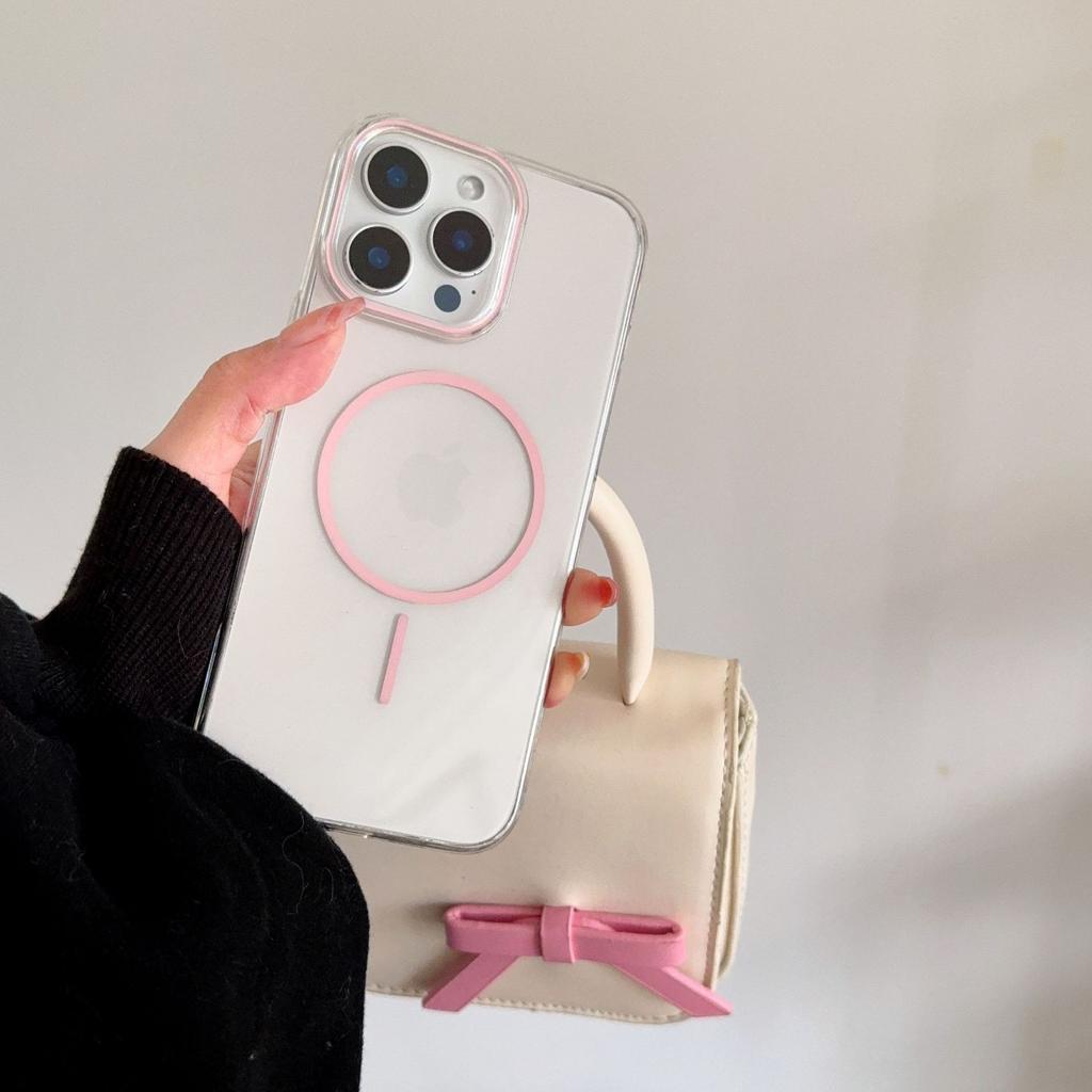 Creative PC Crystal Case Suitable for IPhone 16 High Translucent Ring Magnetic Suction Phone Case 14 Apple 15 Anti-fall