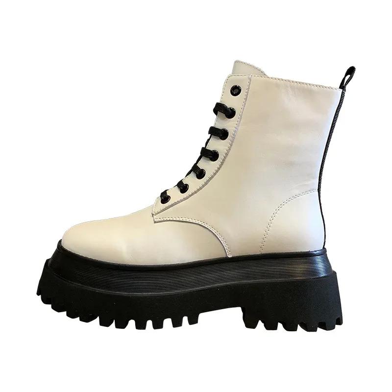 Модные ботильоны женские зимние однотонные botas mujer дышащие увеличенные мотоциклетные ботинки на платформе модные черные sapatos feminino