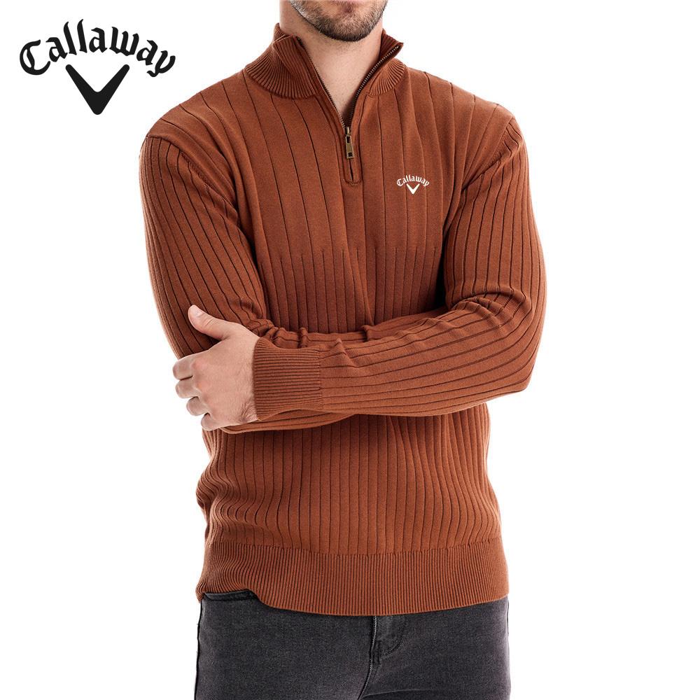 Callaway Вышитый воротник-стойка мужской хлопковый свитер повседневный однотонный пуловер с полумолнией высококачественный мужской вязаный свитер