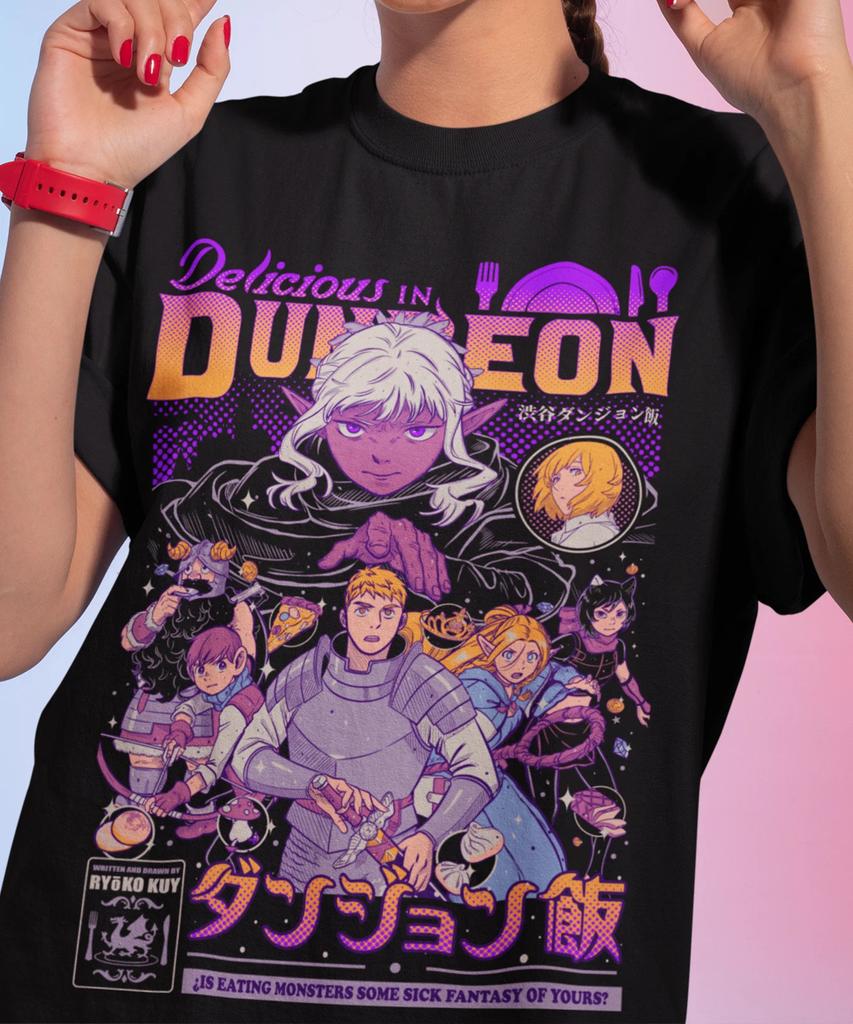 Laios Touden Dungeon Meshi Tshirt Delicious Anime Vintage Shirt Black