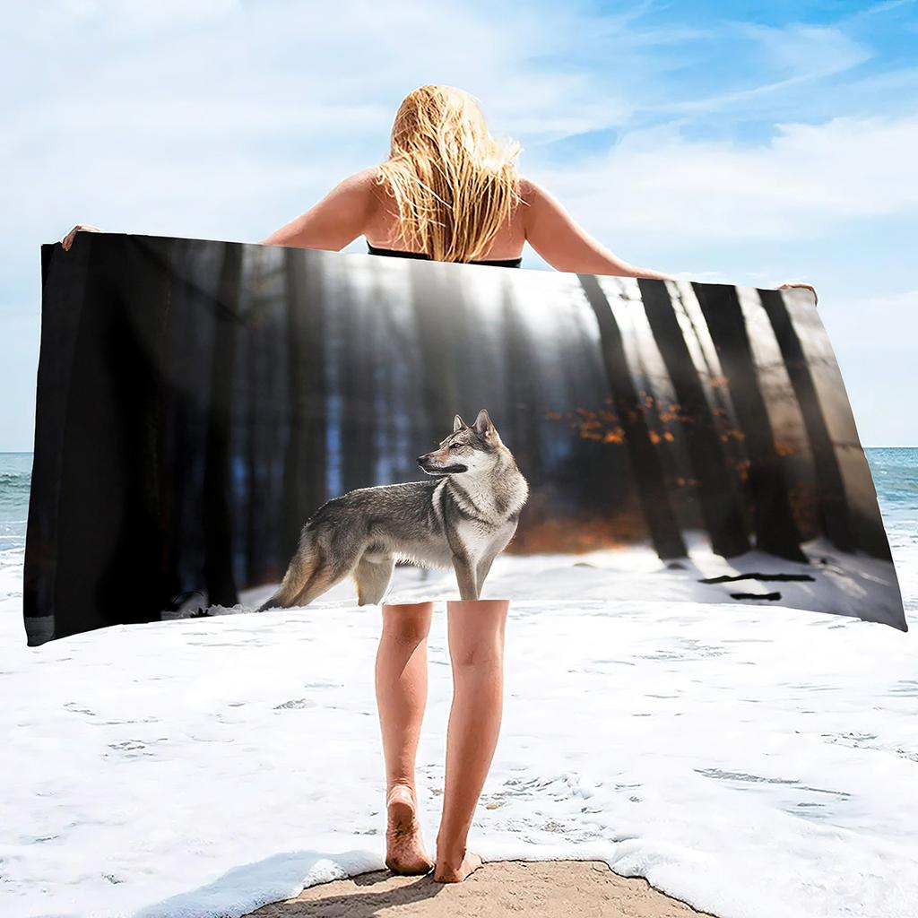 Animal Wolf Pattern Series Seaside Vacation Beach Towel Swimming Bath Towel Sports Towel