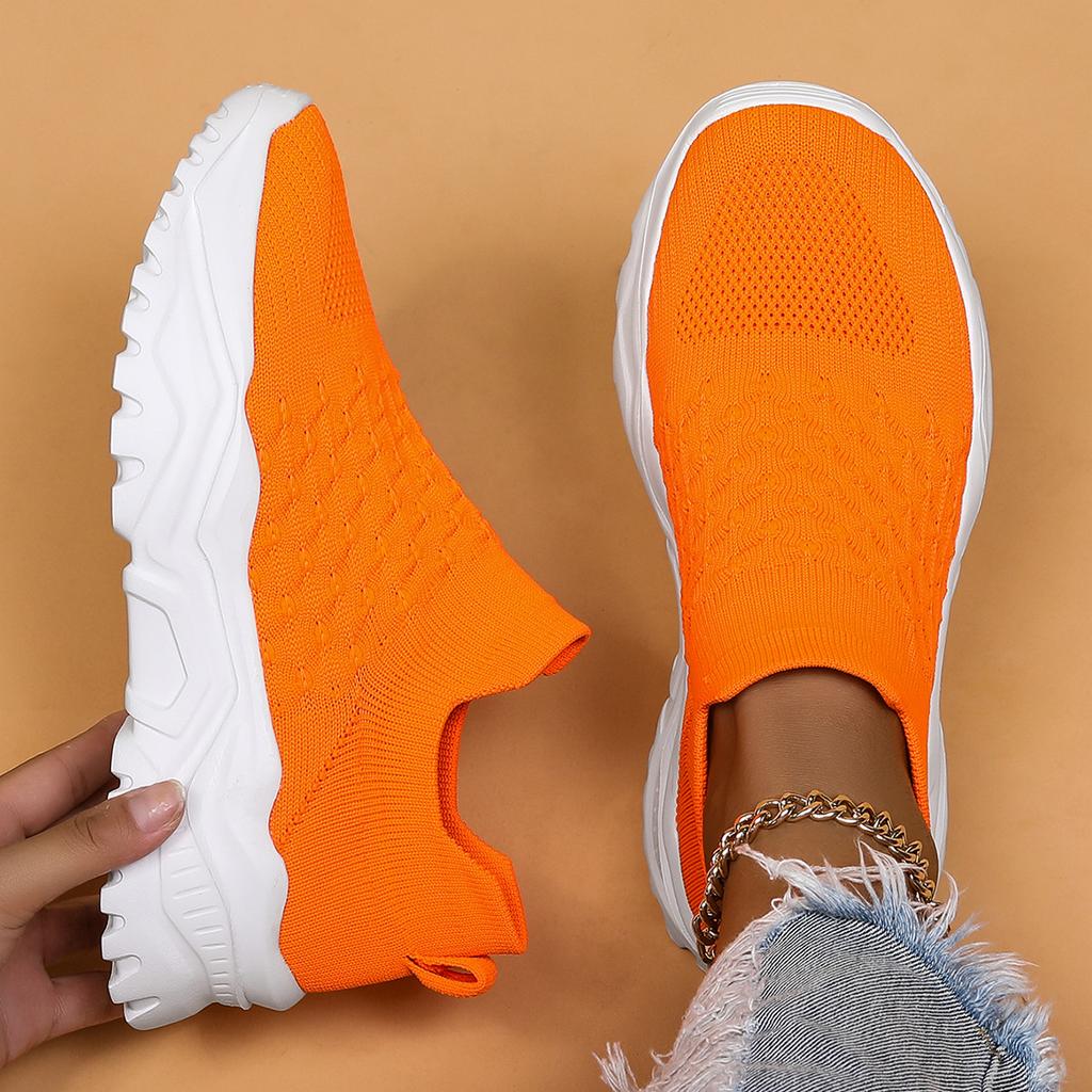 Women's Breathable Knit Sneakers, Comfortable Round Toe Low Top Shoes, Women's Casual Slip On Shoes