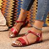 Модные сандалии на плоской подошве с круглым носком, новый стиль, летняя мода, однотонные, с круглым носком, с ремешком на щиколотке, удобные повседневные сандалии для женщин