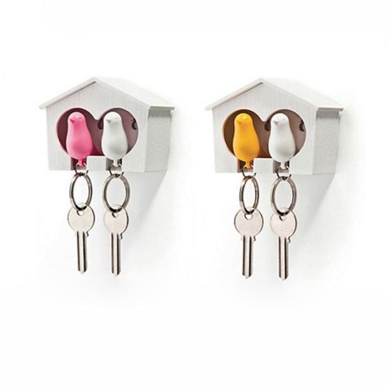 Милый набор брелоков в виде птички с держателем для скворечника в форме сердца - красный и белый