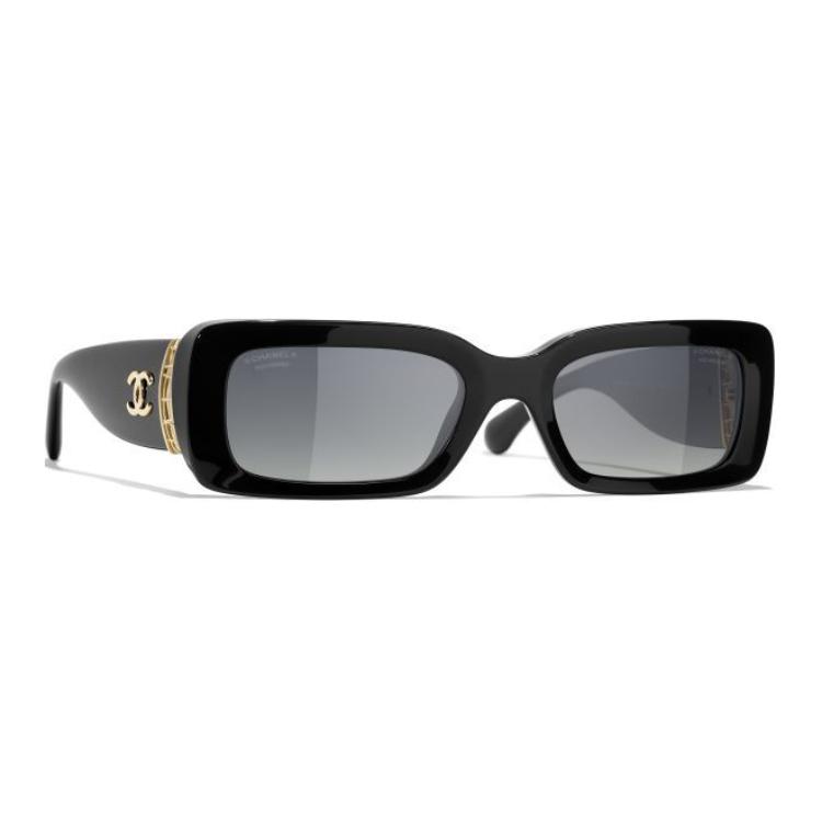 Chanel 24K Rectangular Sunglasses With Lettered Temples Unisex sunglasses Black CH5534A-C622S8