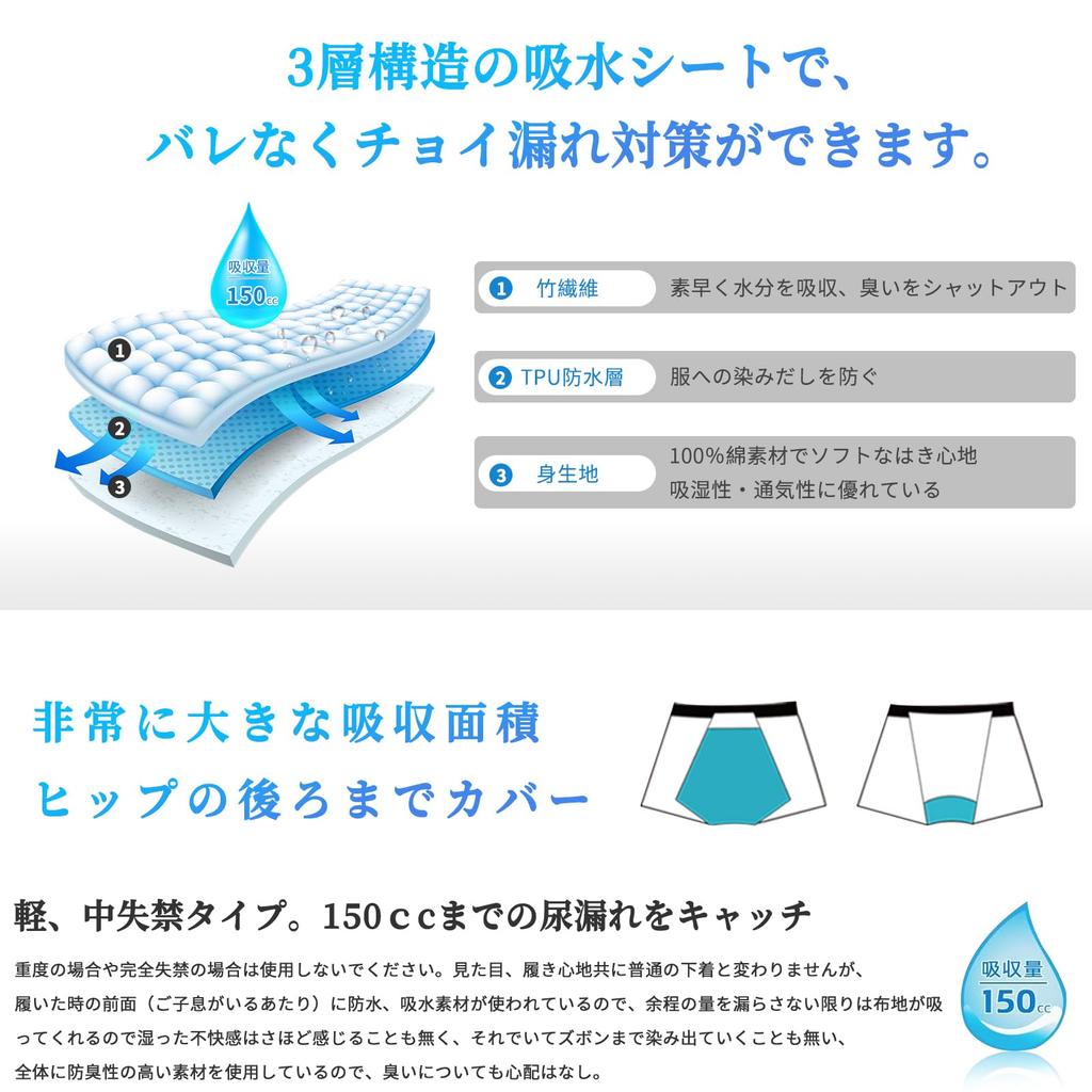 VIVIMODA Недержание Высоко и Надежно для Легкого Доступно в 2 или 3 Мужских Брюках, Абсорбирующие, Устойчивые к Запаху, Душные. Хлопок, 150 куб. см, Недержание.