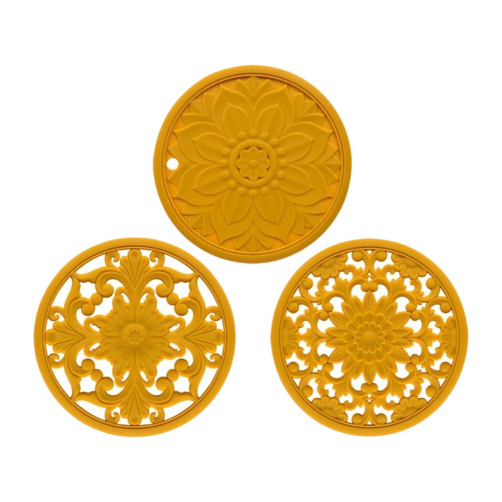 3Pcs Heat Resistant Silicone Coaster Anti Scalding Pot Holder Fashion Silicone Trivet Mat Kitchen