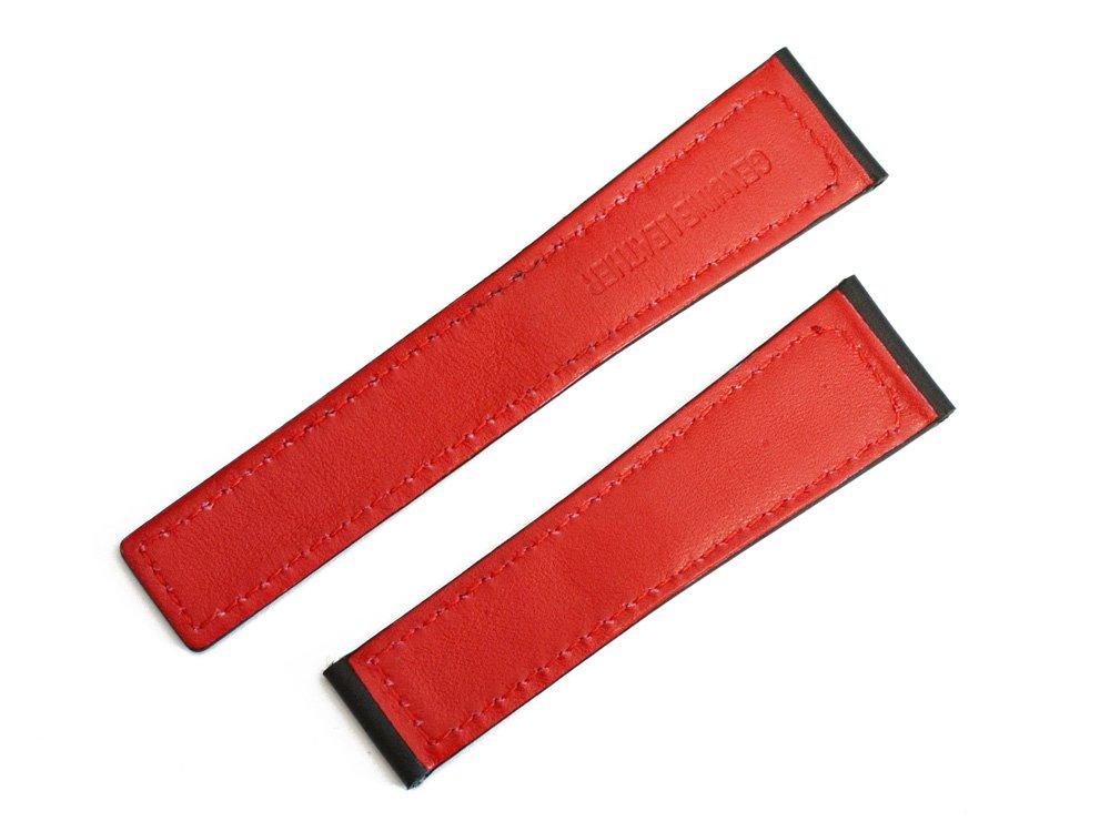 King Watch Parts Compatible with Tag Heuer Monaco D Buckle External Product Cowhide Belt Black Mesh Red [Import Original] 22/18mm