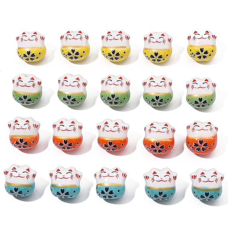 2 шт., расписанные вручную керамические кошки, милые счастливые кошки, подвески, свободные бусины-разделители для браслета, ожерелья, ювелирных изделий, аксессуаров