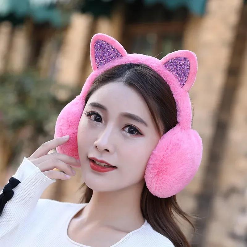 Winter Warm Plush Earmuffs for Women Girls Children Riding Ski Ear Protection Cartoon Cute Cat's Ears Fur Soft Cashmere Earflaps