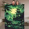 1pc Pirate Ship Wreck Digital Printed Design Blanket - All-Season Soft Flannel Throw with Tropical Beach Scene, Skulls & Palm Tr