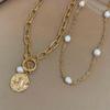 Массивное золотистое цинковое сплавное колье с искусственным жемчугом и круглым кулоном, для женщин от 14 лет