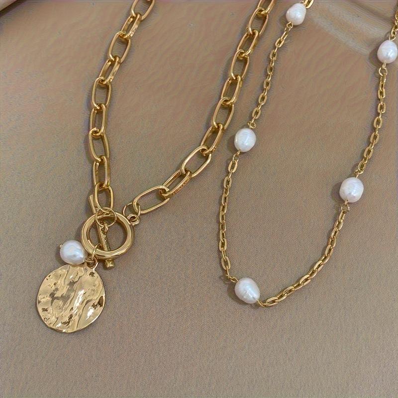 Массивное золотистое цинковое сплавное колье с искусственным жемчугом и круглым кулоном, для женщин от 14 лет