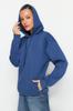 Women's Fashion New Sweatshirt Indigo Thick Inside Fleece Pocket Detailed Hooded Regular Normal Fit Knitted Sweatshirt