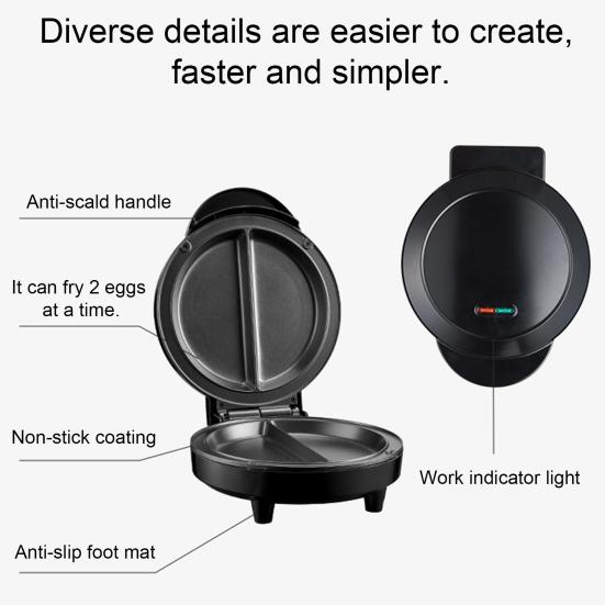 Dual Zone Electric Omelette Maker 1000W Rapid Heating Egg Cooker Non-Stick Double Omelet Pan for Sandwiches Crepes Frittatas Pancakes