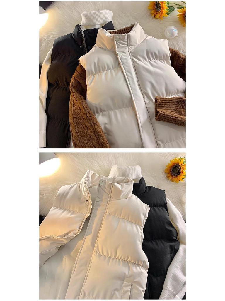 Унисекс Хлопковый Жилет с Воротником-Стойкой в Корейском Стиле - Приталенный, Утепленный, Теплая Осенне-Зимняя Безрукавка