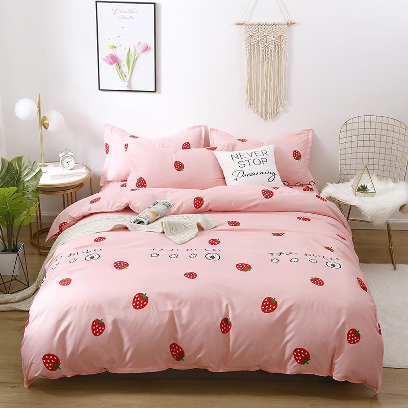 Simple Aloe Vera Cotton Four-piece Set Three-piece Set Quilt Cover Bed Sheet Human Bedding