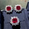 Popular Red Tourmaline Open Ring & Square Stud Earrings Set for Women