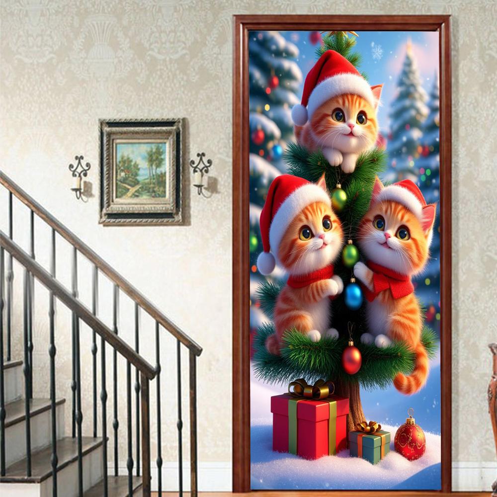 Рождественский Дед Мороз ПВХ Самоклеящаяся Водонепроницаемая Наклейка на Дверь Современная Имитация Фреска Обои Гостиная Кабинет Домашний Декор Искусство Постер на Дверь