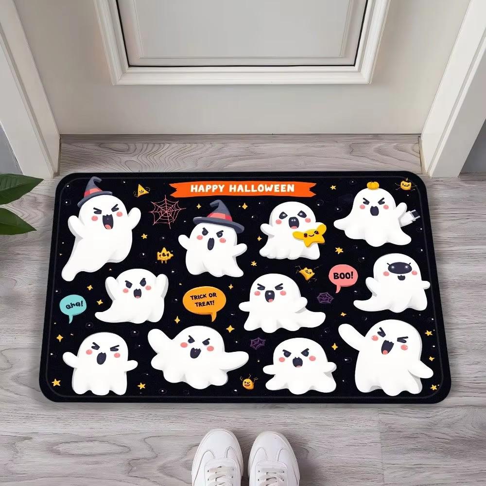 Halloween Pumpkin Cute Ghosts Kitchen Rugs Non Slip Washable Cushioned Carpet Comfort Porch Floor Doormat Farmhouse Decor