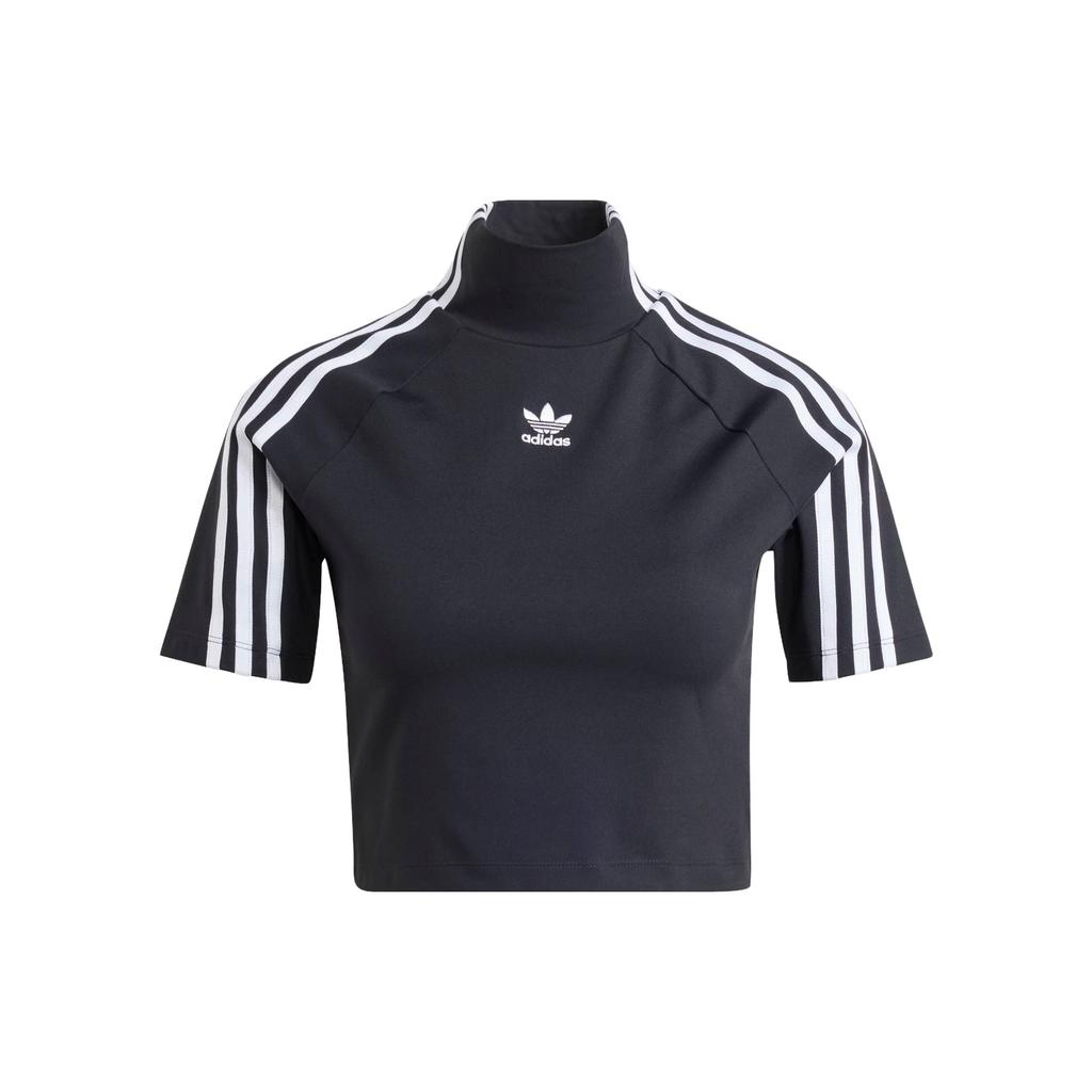 Adidas Originals Trefoil Embroidered Logo Crop Turtleneck T-Shirt Women Tops Black IV9323