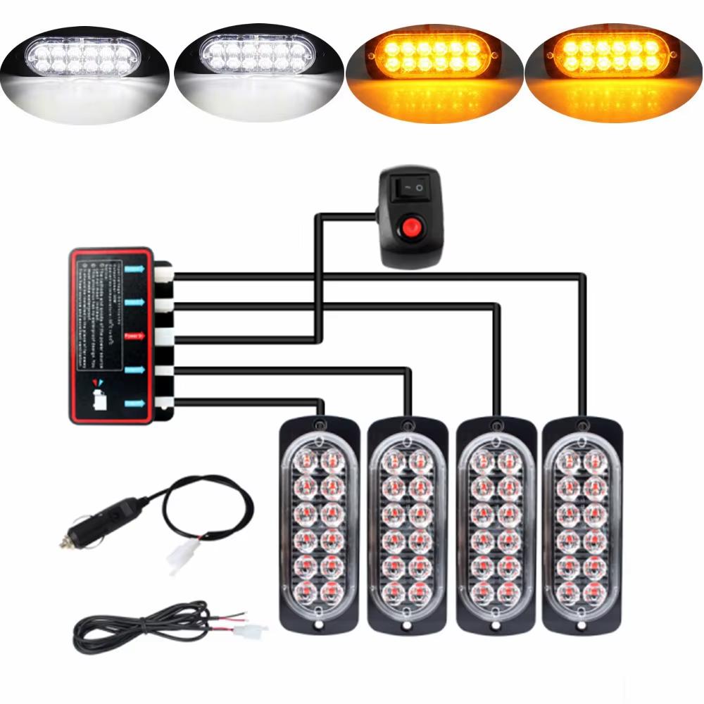 4 in 1 LED Grill Side Marker Strobe Lights Kit Emergency Car Truck Warning Beacon Lights Lamps 12V Flashing LED Police Light