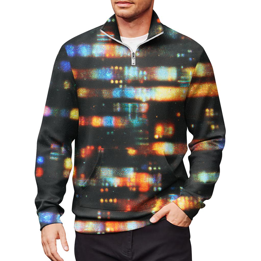 Мужской свободный повседневный свитшот на молнии 1/4, модный топ с длинным рукавом и принтом, с карманами