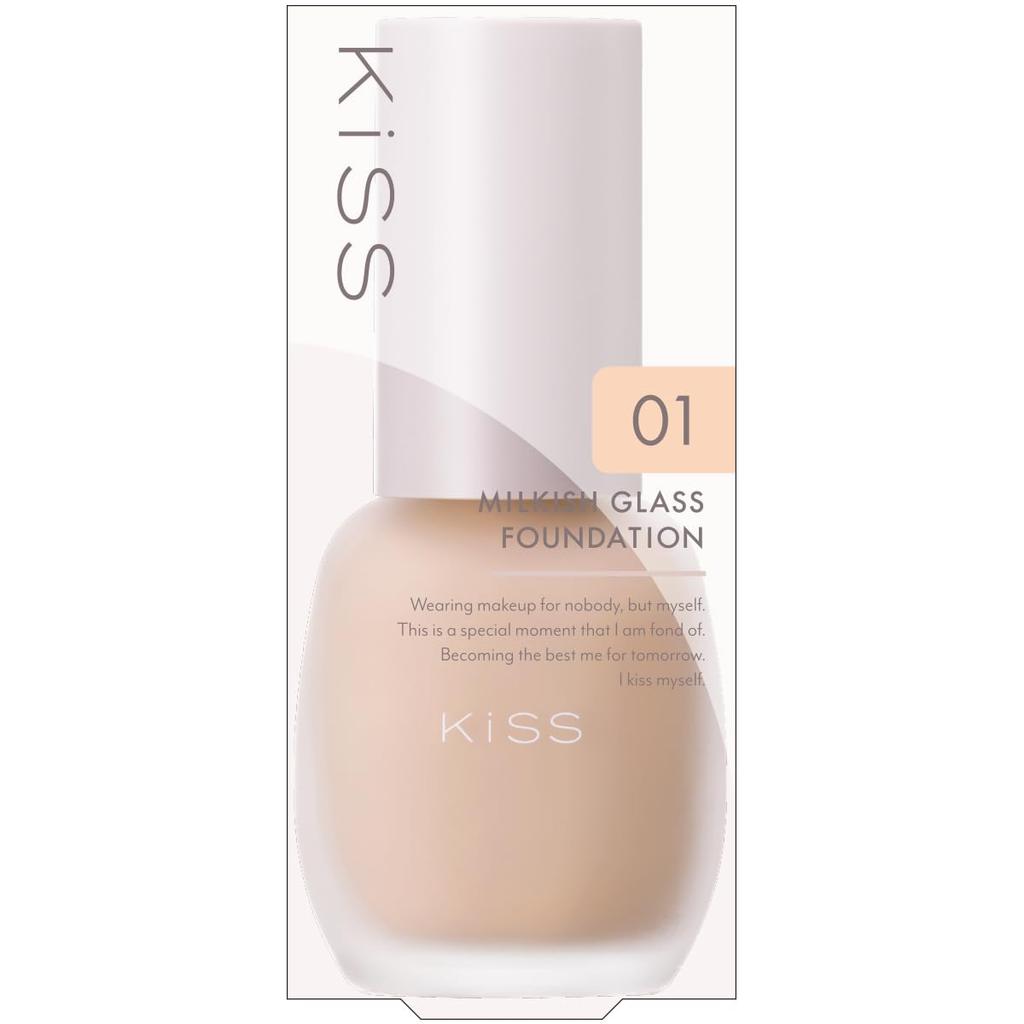 KiSS Milky Glass Foundation 01 Shell 30g Covers uneven color and pores Contains serum ingredients SPF34/PA++