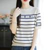 Женская вязаная футболка MODERN NEW SAGA Летняя вязаная рубашка Футболки с коротким рукавом Круглый вырез Пэчворк Пуловер Вязаные топы